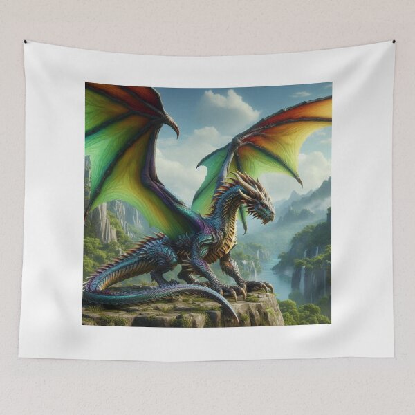Item preview, Colorful Dragon on Mountain Peak Fantasy Art designed and sold by kharatsuchita.