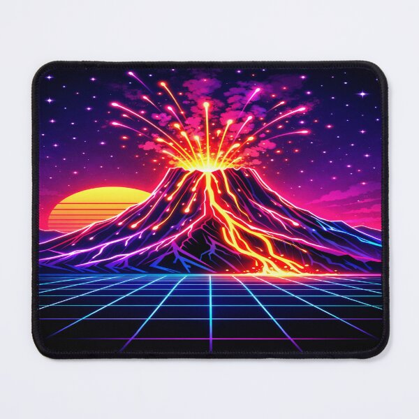 Aperçu de l'œuvre Art néon rétro volcan | Design synthwave montagne de lave vaporwave créée et vendue par Globalcitytees.