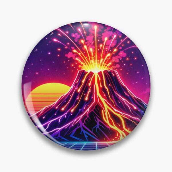 Aperçu de l'œuvre Art néon rétro volcan | Design synthwave montagne de lave vaporwave créée et vendue par Globalcitytees.