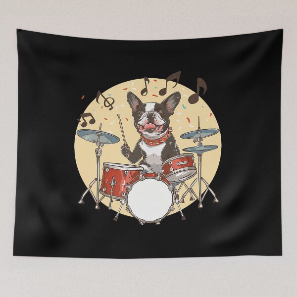 Item preview, Boston Terrier Dog Playing The Drums Musician Dog Rock Band designed and sold by bambiai.