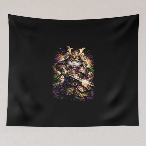 Item preview, Mardi Gras Samurai Cat – Japanese Carnival Warrior Cat designed and sold by SWEET-TINAPAY.