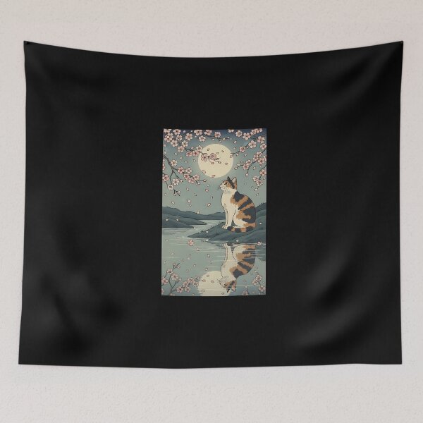 Item preview, Moonlight Sakura Cat – Japanese Zen Art  designed and sold by SWEET-TINAPAY.