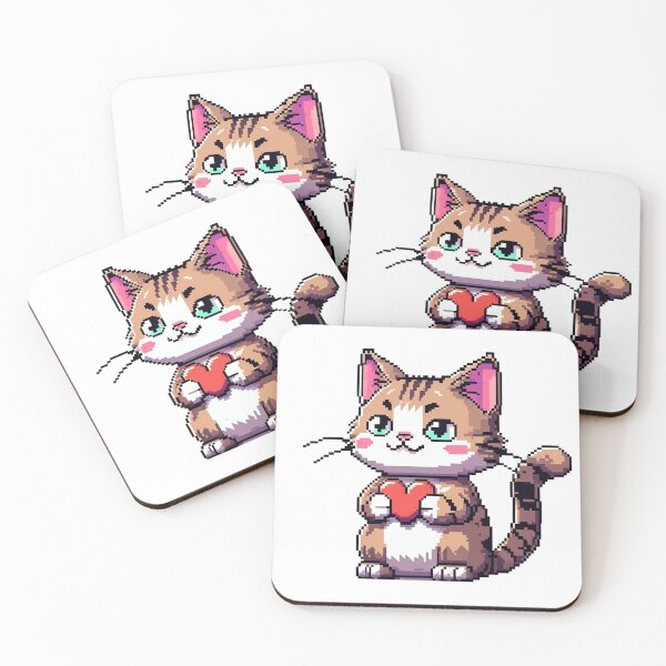Item preview, 16 Bit Pixel Art Cat Holding Heart Valentine Sticker Retro Console Style on White Background designed and sold by BankMano.