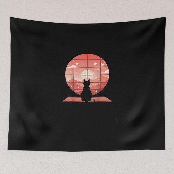 Item preview, Romantic Japanese Cat Valentine Moon Window Minimal Art  designed and sold by SWEET-TINAPAY.