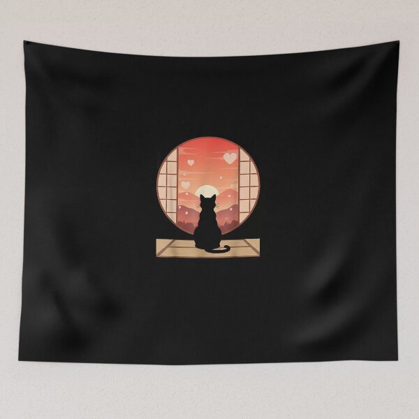 Item preview, Romantic Japanese Cat Valentine Moon Window Minimal Art designed and sold by SWEET-TINAPAY.
