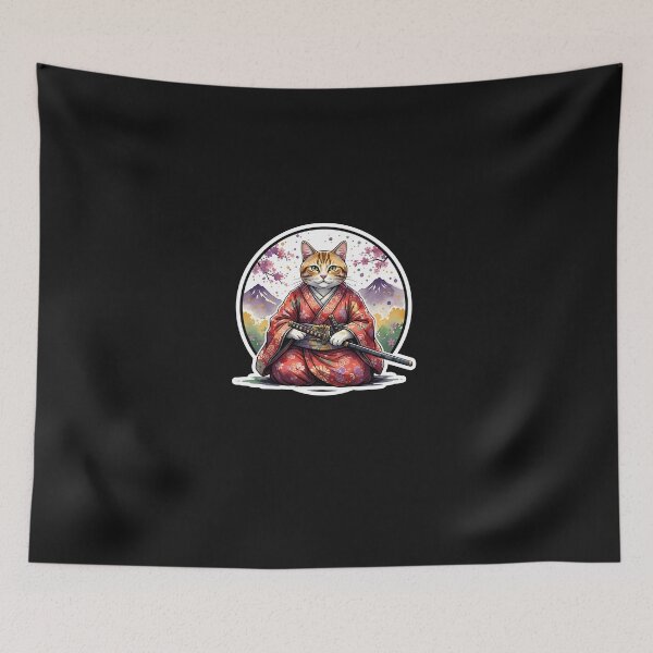 Item preview, Samurai Cat Mardi Gras – Dark Japanese Carnival Warrior Cat designed and sold by yaginoie.