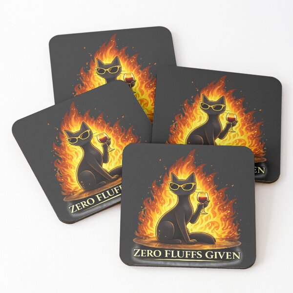 Item preview, Zero Fluffs Given – Elegant Black Cat with Wine & Fire Funny Cat Design designed and sold by MagicMeow1.