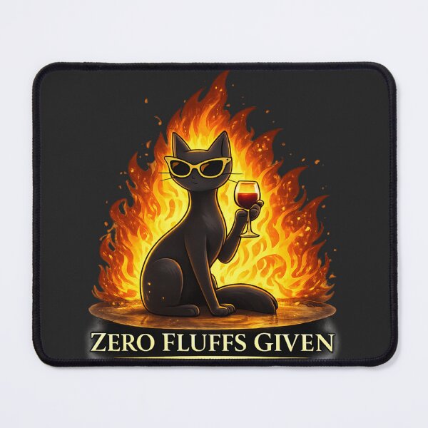 Item preview, Zero Fluffs Given – Elegant Black Cat with Wine & Fire Funny Cat Design designed and sold by MagicMeow1.