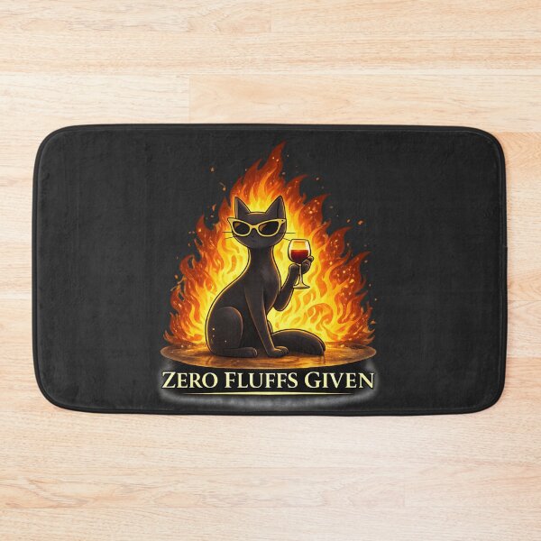 Item preview, Zero Fluffs Given – Elegant Black Cat with Wine & Fire Funny Cat Design designed and sold by MagicMeow1.