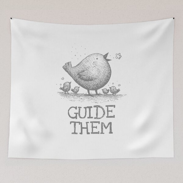 Item preview, Chalkboard Bird with Chicks, Dark Grey on White designed and sold by nikoart001.