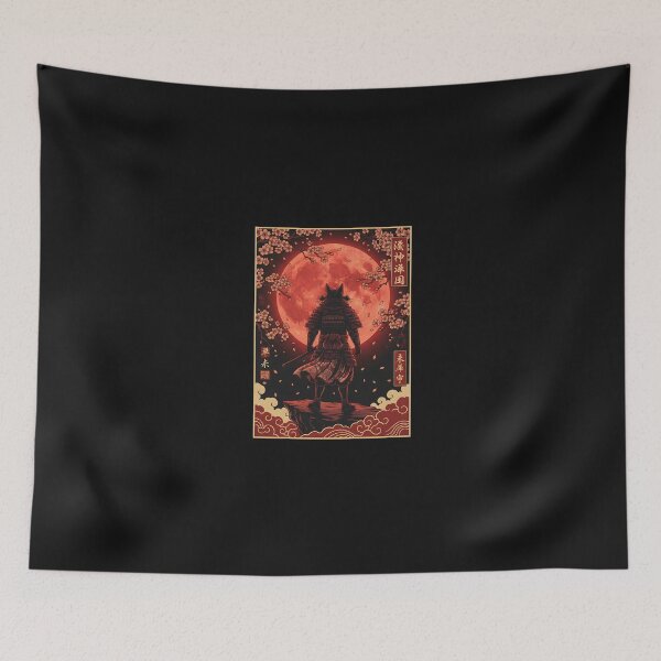 Item preview, Samurai Cat Red Moon Sakura – Japanese Valentine Art  designed and sold by yaginoie.