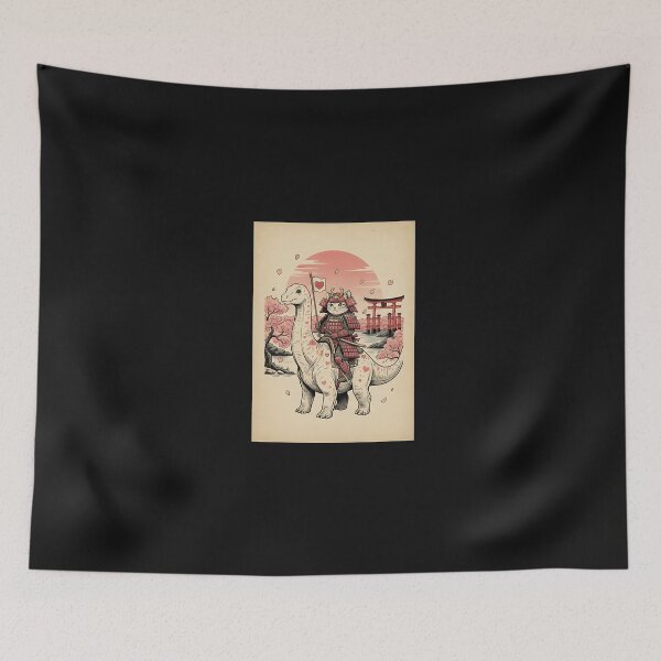 Item preview, Samurai Cat Riding Dinosaur Valentine – Japanese Fantasy Love Art designed and sold by yaginoie.