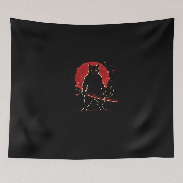 Item preview, Samurai Cat Valentine – Dark Japanese Warrior Cat Art  designed and sold by yaginoie.