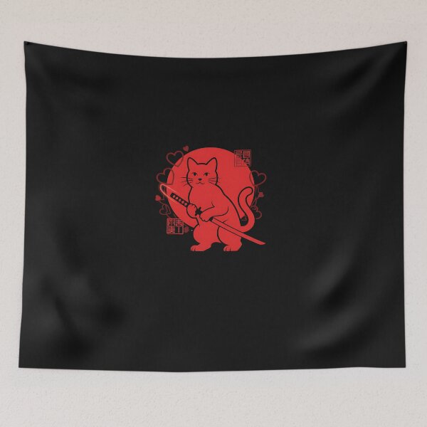 Item preview, Samurai Cat Valentine – Minimal Red Japanese Cat Art  designed and sold by yaginoie.