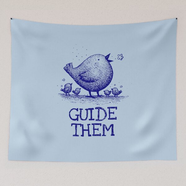 Item preview, Chalkboard Bird with Chicks, Navy on Light Blue designed and sold by nikoart001.