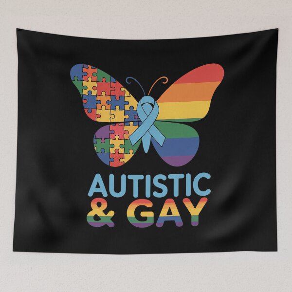 Item preview, Autistic & Gay LGBTQ Pride Flag Butterfly Autism Awareness designed and sold by cosmicncozyS.