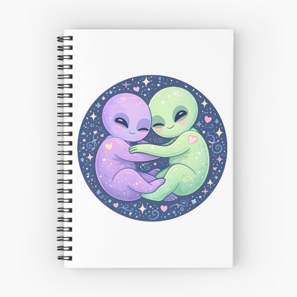 Item preview, Cute Alien Couple Hugging – Kawaii Space Love Illustration designed and sold by Senkov.