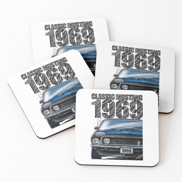 Item preview, 1969 Ford Mustang Mach 1 Black – Classic Muscle Car Front View Illustration designed and sold by Petrolhead T-Shirts and Art.