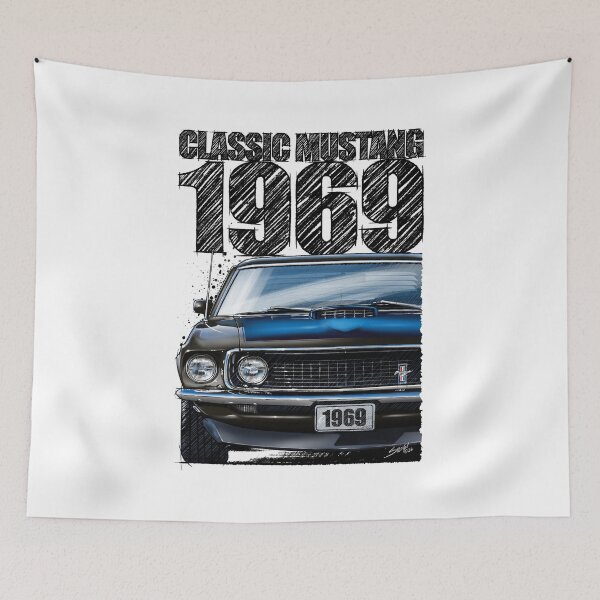 Item preview, 1969 Ford Mustang Mach 1 Black – Classic Muscle Car Front View Illustration designed and sold by Petrolhead T-Shirts and Art.