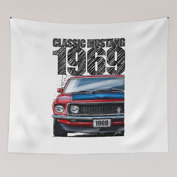 Item preview, 1969 Ford Mustang Mach 1 Red – Classic Muscle Car Front View Illustration designed and sold by Petrolhead T-Shirts and Art.