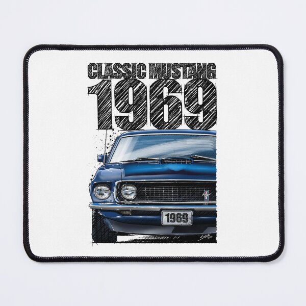 Item preview, 1969 Ford Mustang Mach 1 Acapulco Blue – Classic Muscle Car Front View Illustration designed and sold by Petrolhead T-Shirts and Art.