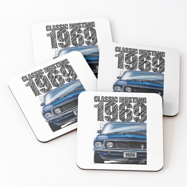 Item preview, 1969 Ford Mustang Mach 1 Acapulco Blue – Classic Muscle Car Front View Illustration designed and sold by Petrolhead T-Shirts and Art.