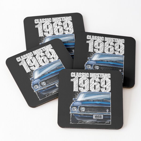 Item preview, 1969 Ford Mustang Mach 1 Acapulco Blue (Dark Background) – Classic Muscle Car Front View Illustration designed and sold by Petrolhead T-Shirts and Art.