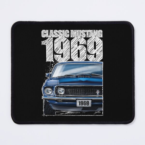 Item preview, 1969 Ford Mustang Mach 1 Acapulco Blue (Dark Background) – Classic Muscle Car Front View Illustration designed and sold by Petrolhead T-Shirts and Art.