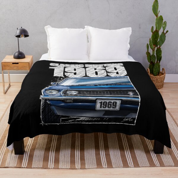 Item preview, 1969 Ford Mustang Mach 1 Acapulco Blue (Dark Background) – Classic Muscle Car Front View Illustration designed and sold by Petrolhead T-Shirts and Art.