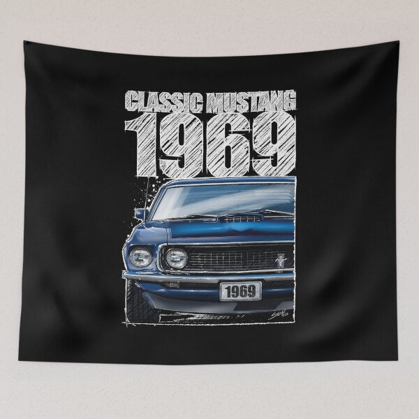 Item preview, 1969 Ford Mustang Mach 1 Acapulco Blue (Dark Background) – Classic Muscle Car Front View Illustration designed and sold by Petrolhead T-Shirts and Art.