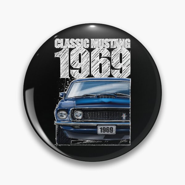 Item preview, 1969 Ford Mustang Mach 1 Acapulco Blue (Dark Background) – Classic Muscle Car Front View Illustration designed and sold by Petrolhead T-Shirts and Art.