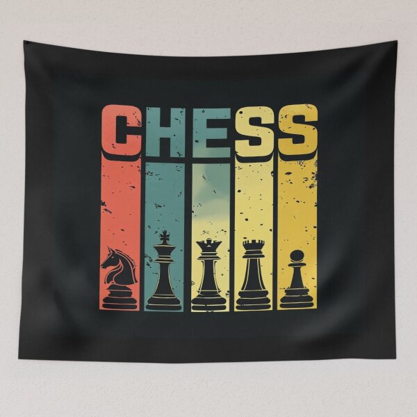 Item preview, Bold Retro Chess Design – Colorful Silhouettes of Knight, King, Queen, Rook & Pawn on Black designed and sold by Bright Nest Studio.