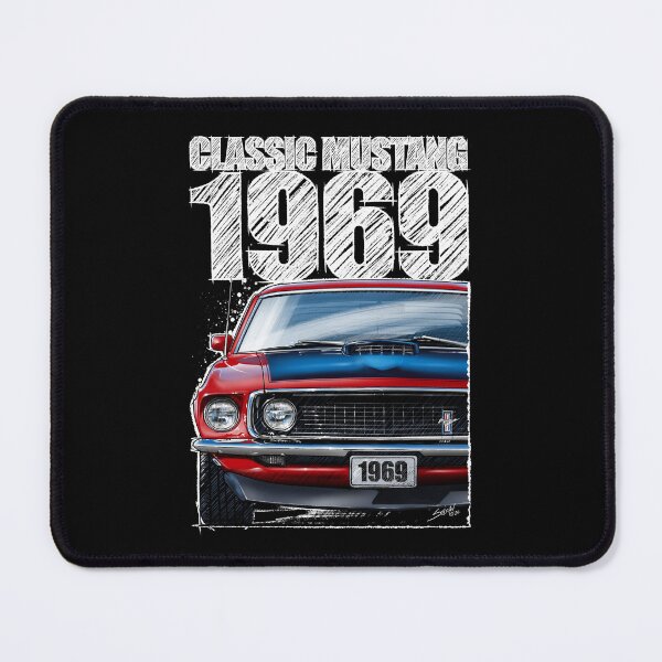 Item preview, 1969 Ford Mustang Mach 1 Red (Dark Background) – Classic Muscle Car Front View Illustration designed and sold by Petrolhead T-Shirts and Art.