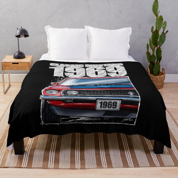 Item preview, 1969 Ford Mustang Mach 1 Red (Dark Background) – Classic Muscle Car Front View Illustration designed and sold by Petrolhead T-Shirts and Art.