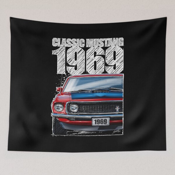 Item preview, 1969 Ford Mustang Mach 1 Red (Dark Background) – Classic Muscle Car Front View Illustration designed and sold by Petrolhead T-Shirts and Art.