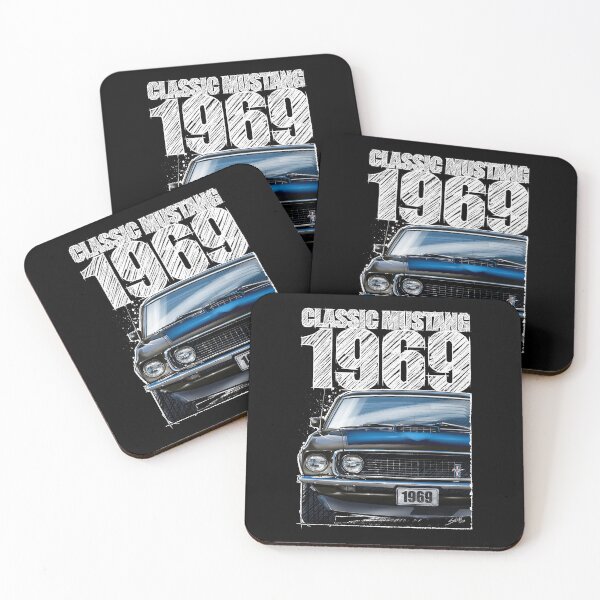Item preview, 1969 Ford Mustang Mach 1 Black (Dark Background) – Classic Muscle Car Front View Illustration designed and sold by Petrolhead T-Shirts and Art.