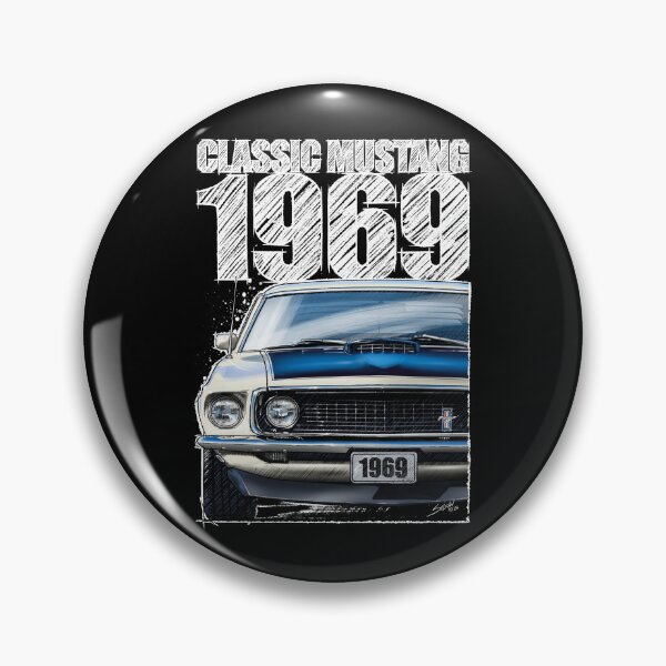 Item preview, 1969 Ford Mustang Mach 1 Wimbleton White (Dark Background) – Classic Muscle Car Front View Illustration designed and sold by Petrolhead T-Shirts and Art.
