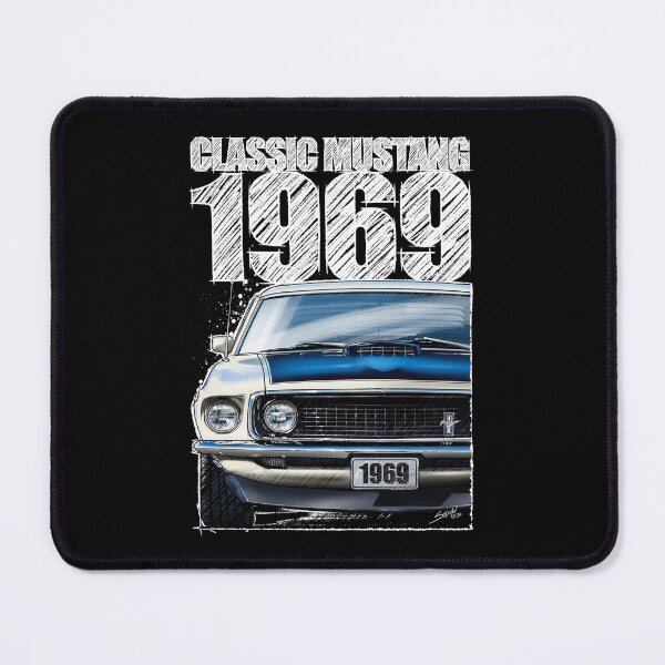 Item preview, 1969 Ford Mustang Mach 1 Wimbleton White (Dark Background) – Classic Muscle Car Front View Illustration designed and sold by Petrolhead T-Shirts and Art.
