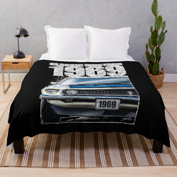 Item preview, 1969 Ford Mustang Mach 1 Wimbleton White (Dark Background) – Classic Muscle Car Front View Illustration designed and sold by Petrolhead T-Shirts and Art.