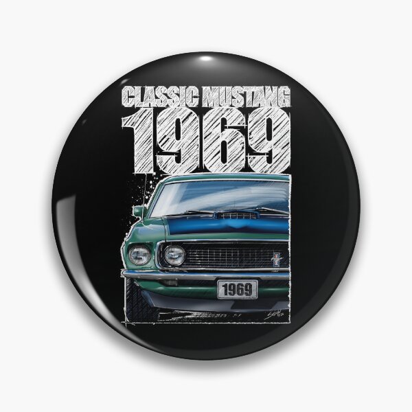 Item preview, 1969 Ford Mustang Mach 1 Silver Jade (Dark Background) – Classic Muscle Car Front View Illustration designed and sold by Petrolhead T-Shirts and Art.