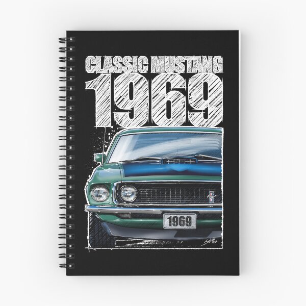 Item preview, 1969 Ford Mustang Mach 1 Silver Jade (Dark Background) – Classic Muscle Car Front View Illustration designed and sold by Petrolhead T-Shirts and Art.