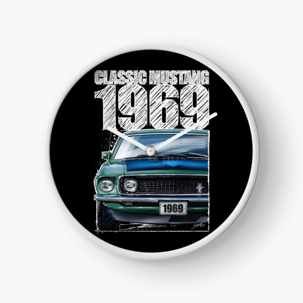 Item preview, 1969 Ford Mustang Mach 1 Silver Jade (Dark Background) – Classic Muscle Car Front View Illustration designed and sold by Petrolhead T-Shirts and Art.