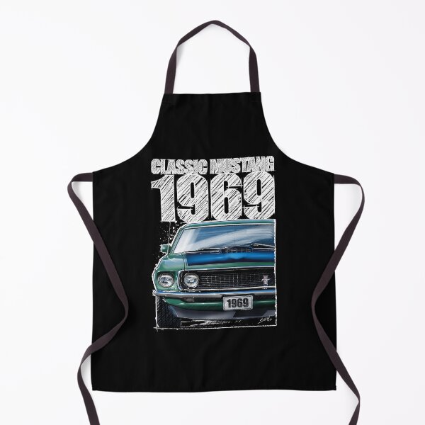Item preview, 1969 Ford Mustang Mach 1 Silver Jade (Dark Background) – Classic Muscle Car Front View Illustration designed and sold by Petrolhead T-Shirts and Art.