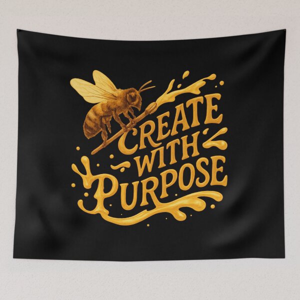 Item preview, Bee Painting “Create With Purpose” - Golden Honey Typography designed and sold by MKreative Studio.
