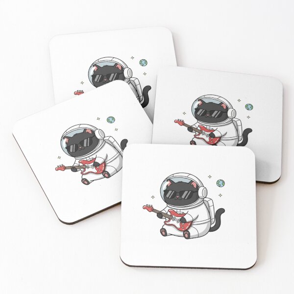 Item preview, Space Rockstar Black Cat - Funny Astronaut Guitarist Sticker designed and sold by RelateAndTee.
