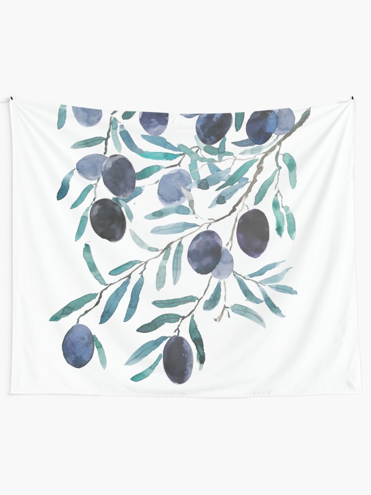Alternate view of black olive watercolor Tapestry