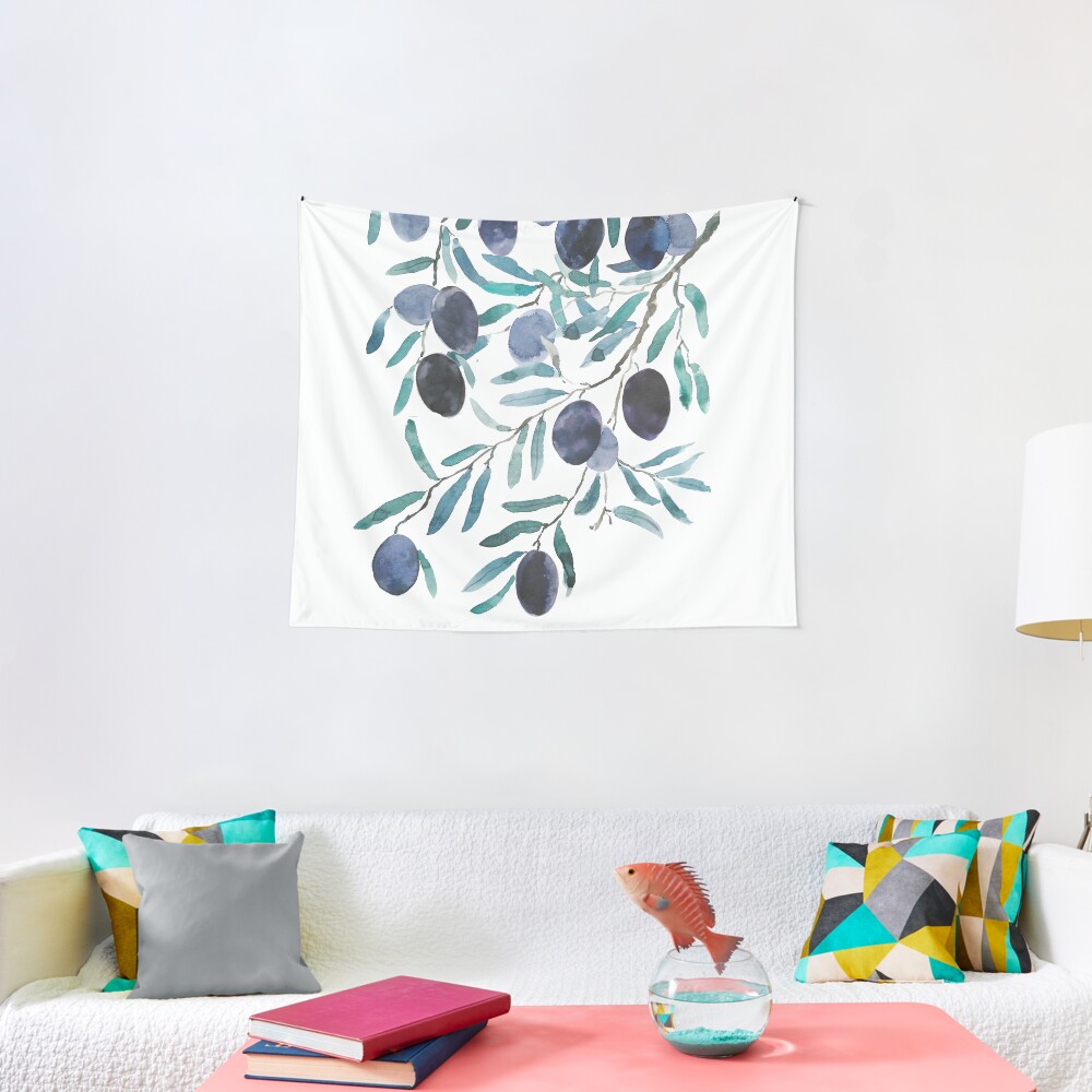 black olive watercolor Tapestry