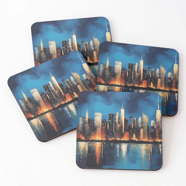 Item preview, New York Skyline at Night – Iconic Urban Oil Painting Style designed and sold by Glitchart66.