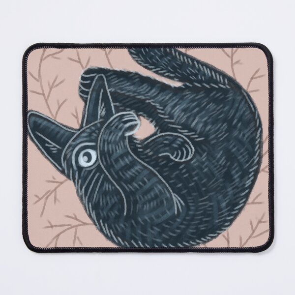 Item preview, Black kitten on a pink background, hand-drawn designed and sold by Dormitria.