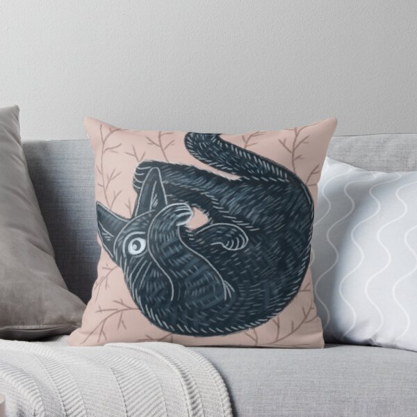 Item preview, Black kitten on a pink background, hand-drawn designed and sold by Dormitria.